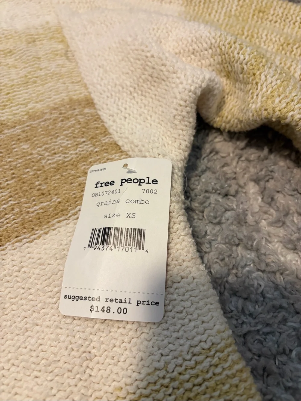 Free People Grains Combo Striped Cardigan Sweater XS NWT $148 Boho Chunky Knit